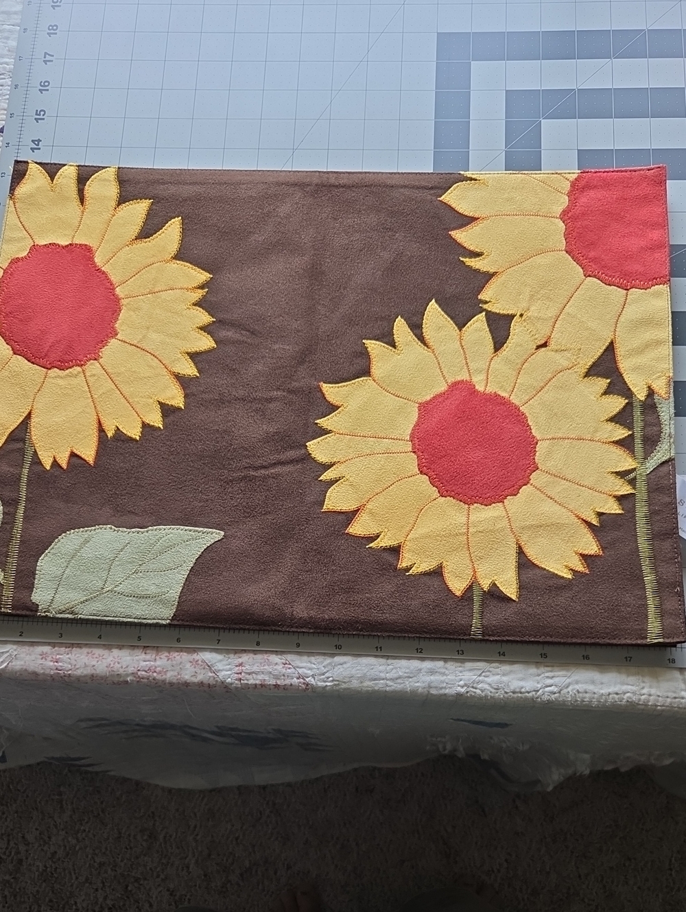 Sunflower Appliqué Brown Placemats with Yellow Flowers